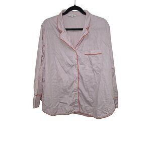 Love & Lore Women's Pink Pajama Top With Orange Piping Button-Up Long Sleeve Siz